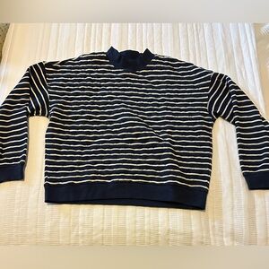 Madewell Women's Quilted Navy and White Striped Sweatshirt